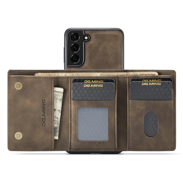 DG.MING M1 Series for Samsung Galaxy S24+ Case Magnetic Wallet Leather Coated PC+TPU Cover