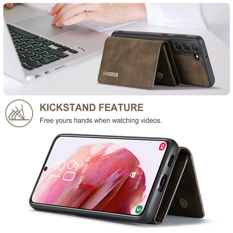 DG.MING M1 Series for Samsung Galaxy S24+ Case Magnetic Wallet Leather Coated PC+TPU Cover
