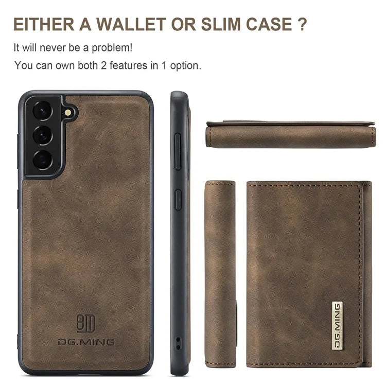 DG.MING M1 Series for Samsung Galaxy S24+ Case Magnetic Wallet Leather Coated PC+TPU Cover