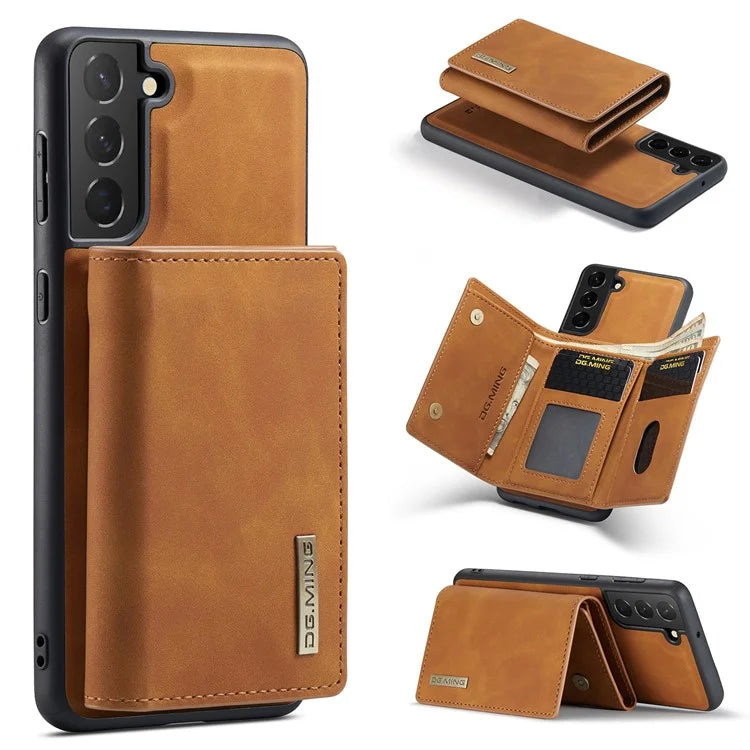 DG.MING M1 Series for Samsung Galaxy S24+ Case Magnetic Wallet Leather Coated PC+TPU Cover