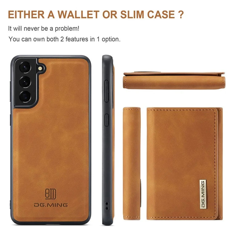 DG.MING M1 Series for Samsung Galaxy S24+ Case Magnetic Wallet Leather Coated PC+TPU Cover