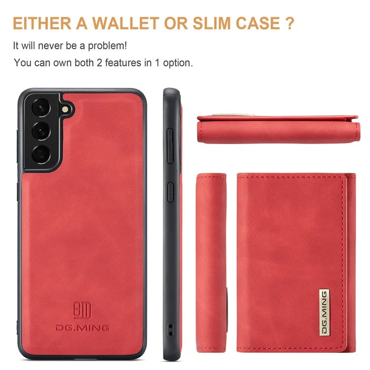 DG.MING M1 Series for Samsung Galaxy S24+ Case Magnetic Wallet Leather Coated PC+TPU Cover