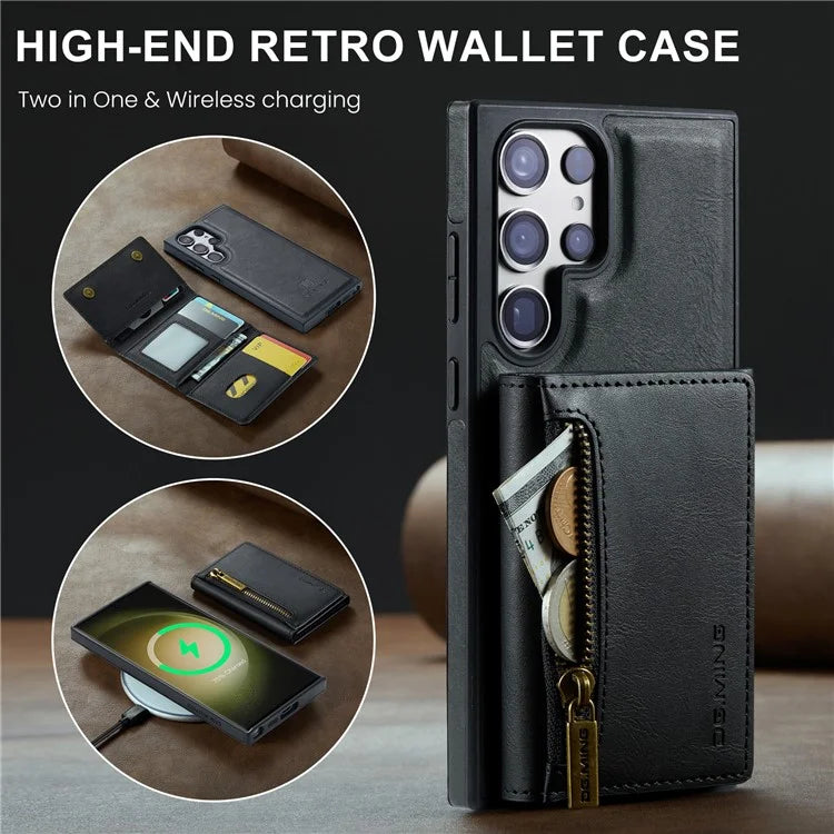 DG.MING M5 Series For Samsung Galaxy S23 Ultra Case Magnetic Zipper Wallet Phone Cover