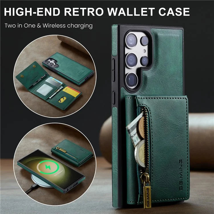 DG.MING M5 Series For Samsung Galaxy S23 Ultra Case Magnetic Zipper Wallet Phone Cover