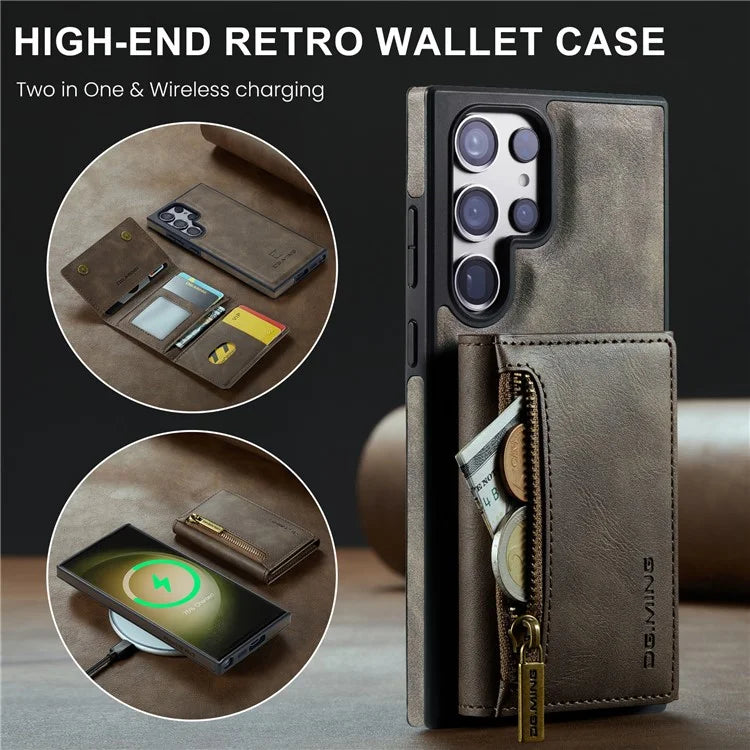 DG.MING M5 Series For Samsung Galaxy S23 Ultra Case Magnetic Zipper Wallet Phone Cover