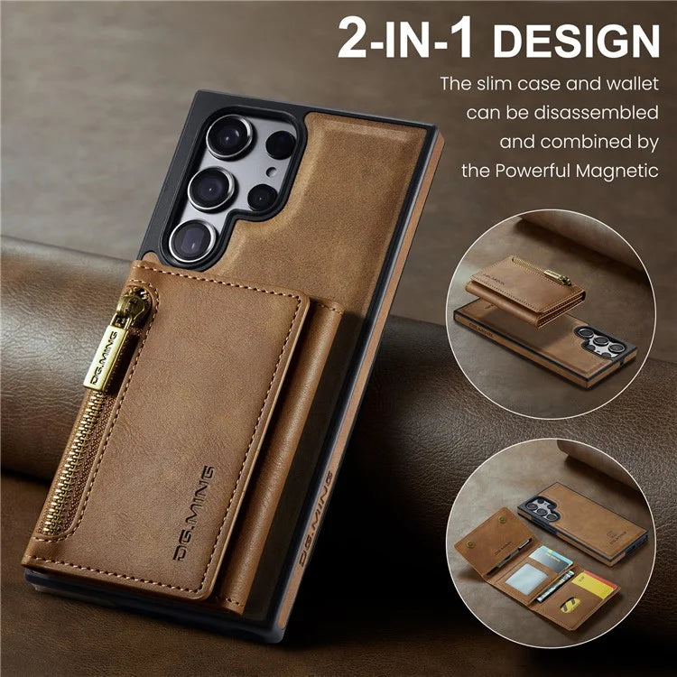 DG.MING M5 Series For Samsung Galaxy S23 Ultra Case Magnetic Zipper Wallet Phone Cover