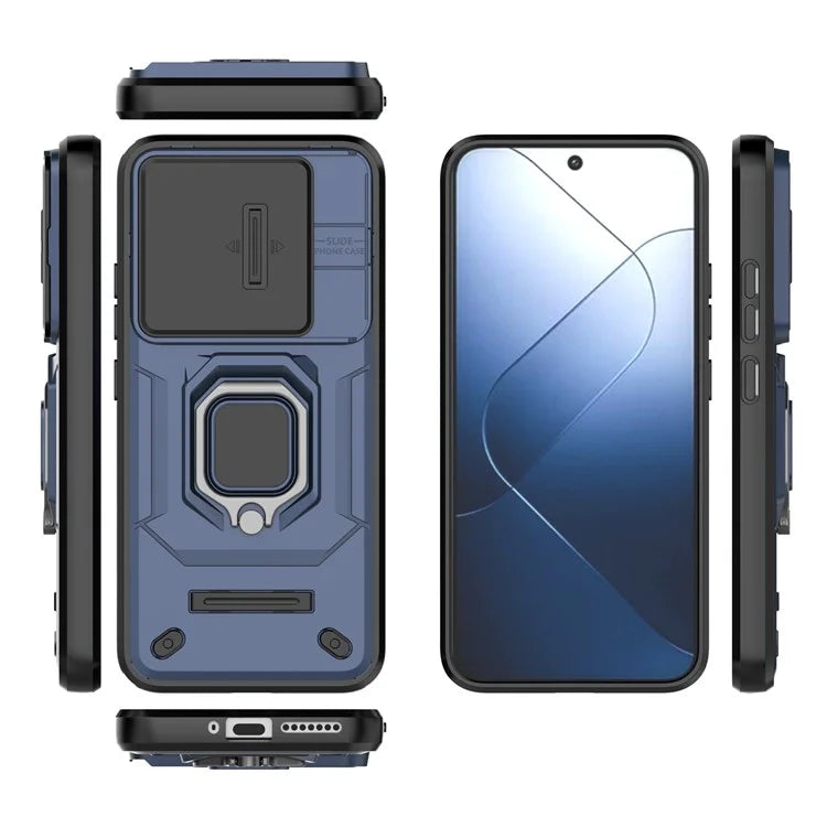 For Xiaomi 14 Cell Phone Cases PC+TPU Anti-fall Kickstand Cover with Slide Lens Protection