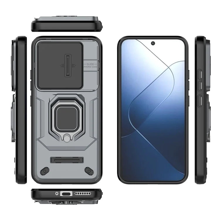 For Xiaomi 14 Cell Phone Cases PC+TPU Anti-fall Kickstand Cover with Slide Lens Protection