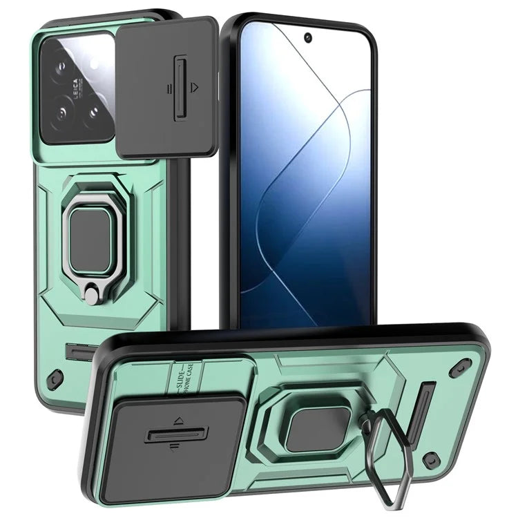 For Xiaomi 14 Cell Phone Cases PC+TPU Anti-fall Kickstand Cover with Slide Lens Protection