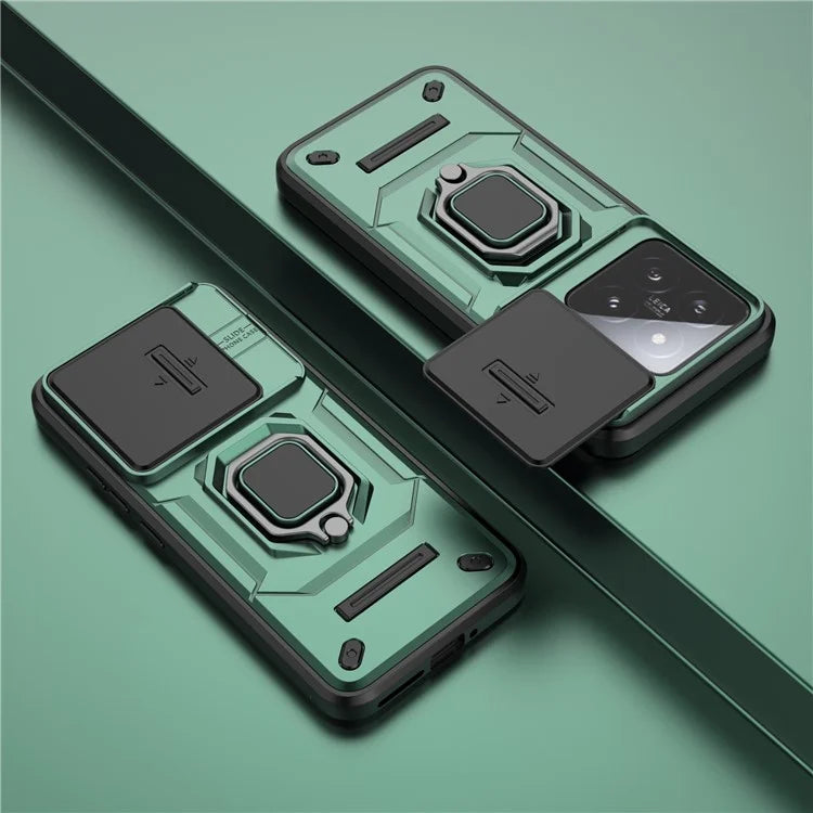 For Xiaomi 14 Cell Phone Cases PC+TPU Anti-fall Kickstand Cover with Slide Lens Protection