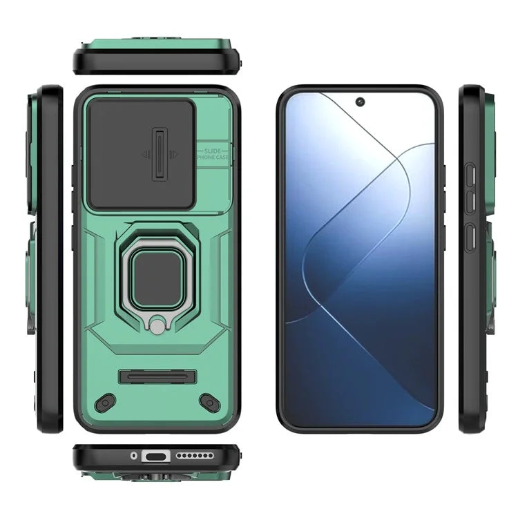 For Xiaomi 14 Cell Phone Cases PC+TPU Anti-fall Kickstand Cover with Slide Lens Protection