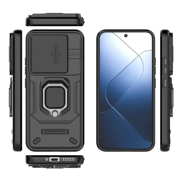 For Xiaomi 14 Cell Phone Cases PC+TPU Anti-fall Kickstand Cover with Slide Lens Protection