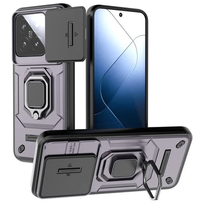 For Xiaomi 14 Cell Phone Cases PC+TPU Anti-fall Kickstand Cover with Slide Lens Protection