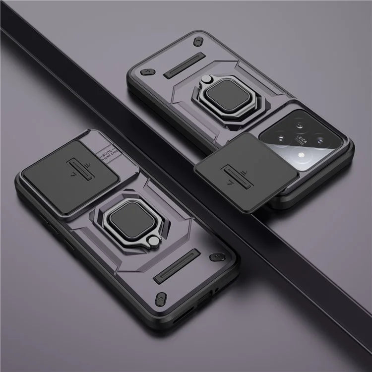 For Xiaomi 14 Cell Phone Cases PC+TPU Anti-fall Kickstand Cover with Slide Lens Protection