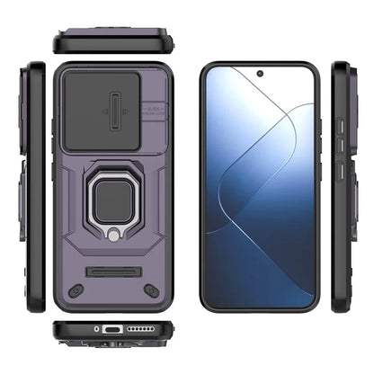 For Xiaomi 14 Cell Phone Cases PC+TPU Anti-fall Kickstand Cover with Slide Lens Protection