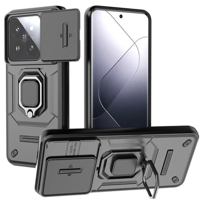 For Xiaomi 14 Pro Case PC+TPU Shockproof Kickstand Phone Protector with Slide Lens Shield