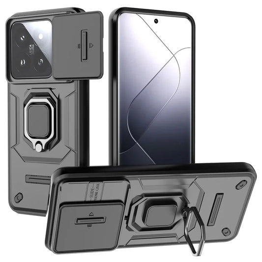 For Xiaomi 14 Pro Case PC+TPU Shockproof Kickstand Phone Protector with Slide Lens Shield