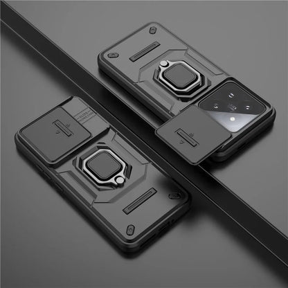 For Xiaomi 14 Pro Case PC+TPU Shockproof Kickstand Phone Protector with Slide Lens Shield