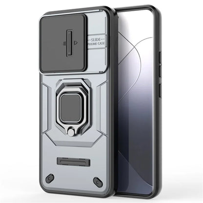 For Xiaomi 14 Pro Case PC+TPU Shockproof Kickstand Phone Protector with Slide Lens Shield