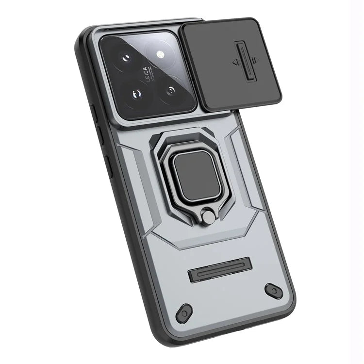 For Xiaomi 14 Pro Case PC+TPU Shockproof Kickstand Phone Protector with Slide Lens Shield