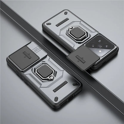 For Xiaomi 14 Pro Case PC+TPU Shockproof Kickstand Phone Protector with Slide Lens Shield