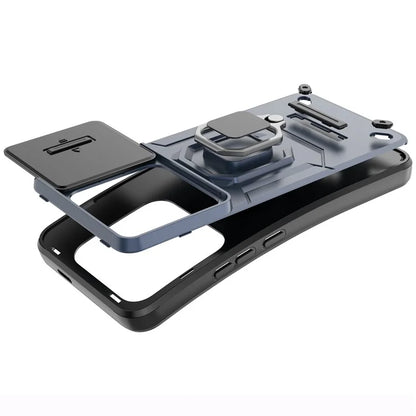 For Xiaomi 14 Pro Case PC+TPU Shockproof Kickstand Phone Protector with Slide Lens Shield