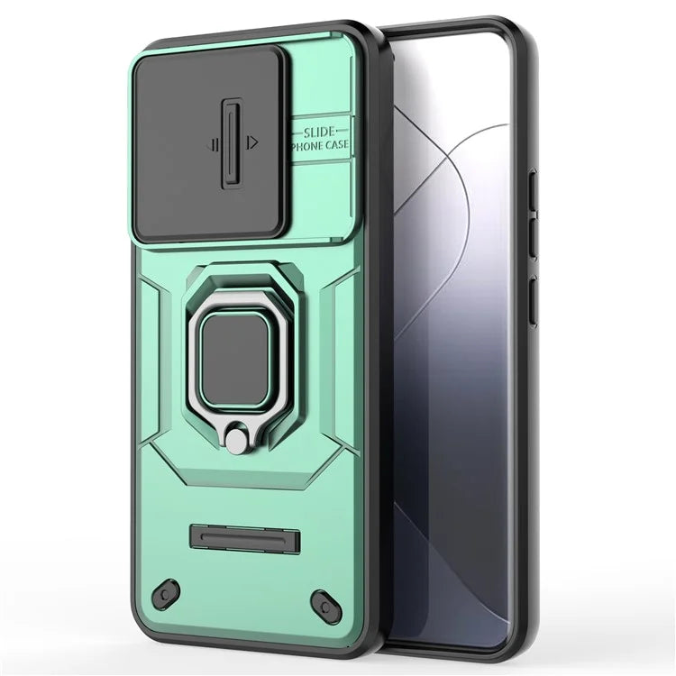 For Xiaomi 14 Pro Case PC+TPU Shockproof Kickstand Phone Protector with Slide Lens Shield