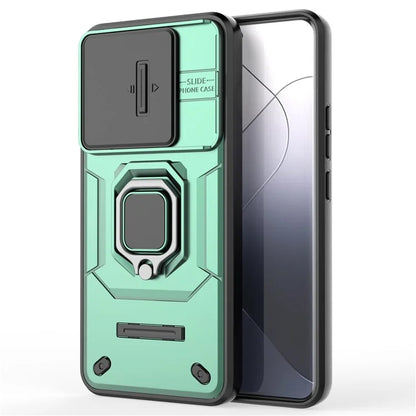 For Xiaomi 14 Pro Case PC+TPU Shockproof Kickstand Phone Protector with Slide Lens Shield