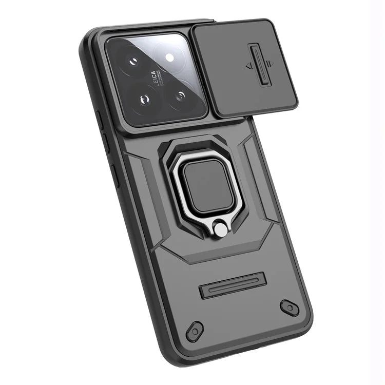 For Xiaomi 14 Pro Case PC+TPU Shockproof Kickstand Phone Protector with Slide Lens Shield