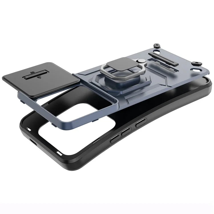 For Xiaomi 14 Pro Case PC+TPU Shockproof Kickstand Phone Protector with Slide Lens Shield