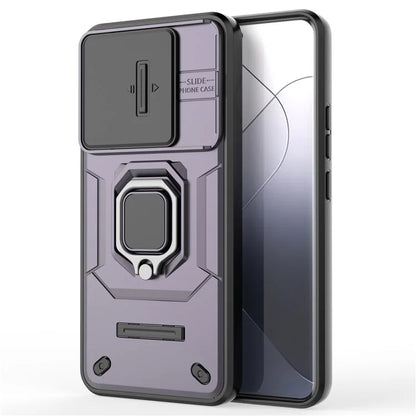 For Xiaomi 14 Pro Case PC+TPU Shockproof Kickstand Phone Protector with Slide Lens Shield