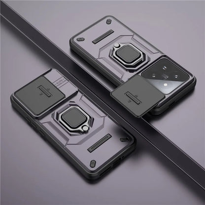 For Xiaomi 14 Pro Case PC+TPU Shockproof Kickstand Phone Protector with Slide Lens Shield