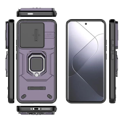 For Xiaomi 14 Pro Case PC+TPU Shockproof Kickstand Phone Protector with Slide Lens Shield
