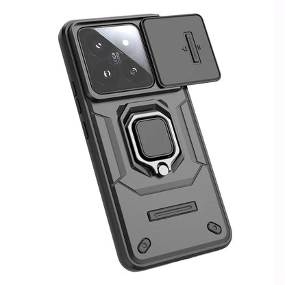 For Xiaomi 14 Pro Case PC+TPU Shockproof Kickstand Phone Protector with Slide Lens Shield