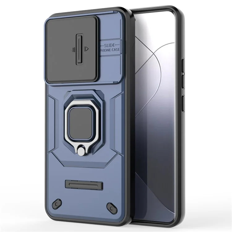 For Xiaomi 14 Pro Case PC+TPU Shockproof Kickstand Phone Protector with Slide Lens Shield