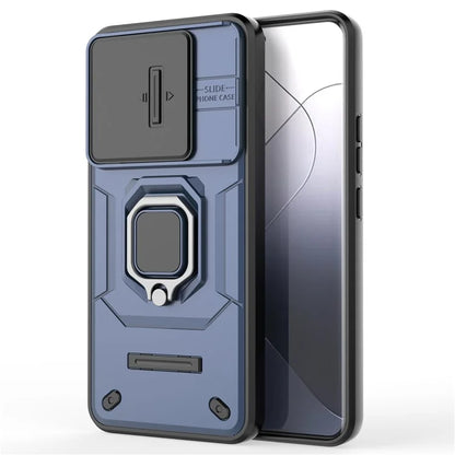For Xiaomi 14 Pro Case PC+TPU Shockproof Kickstand Phone Protector with Slide Lens Shield