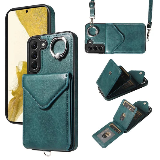 005 For Samsung Galaxy S22+ 5G Case Crossbody Litchi Texture Card Holder Kickstand Smartphone Cover