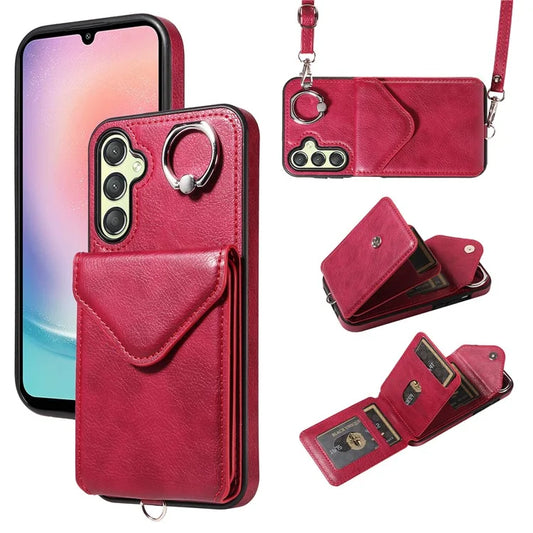 005 For Samsung Galaxy A24 4G (162.1 x 77.6 x 8.3mm) Cell Phone Cases Kickstand Card Slot Leather Crossbody Cover