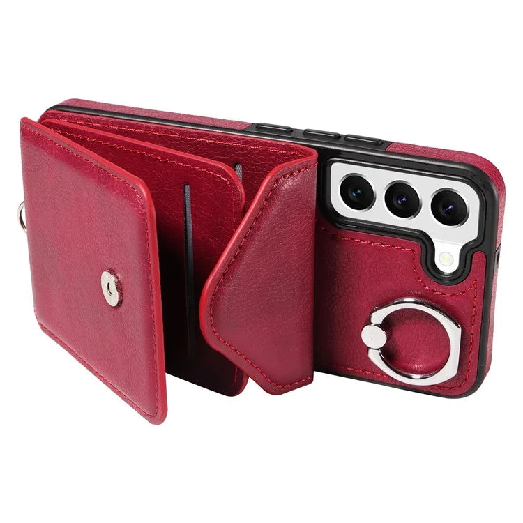 005 For Samsung Galaxy S22 5G Case Litchi Texture Card Slots Magnetic Phone Protective Cover