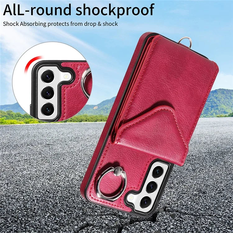 005 For Samsung Galaxy S22 5G Case Litchi Texture Card Slots Magnetic Phone Protective Cover