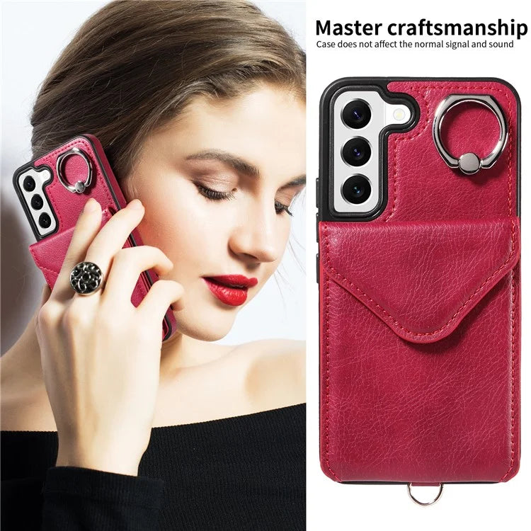 005 For Samsung Galaxy S22 5G Case Litchi Texture Card Slots Magnetic Phone Protective Cover