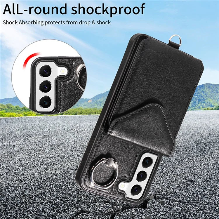 005 For Samsung Galaxy S22 5G Case Litchi Texture Card Slots Magnetic Phone Protective Cover