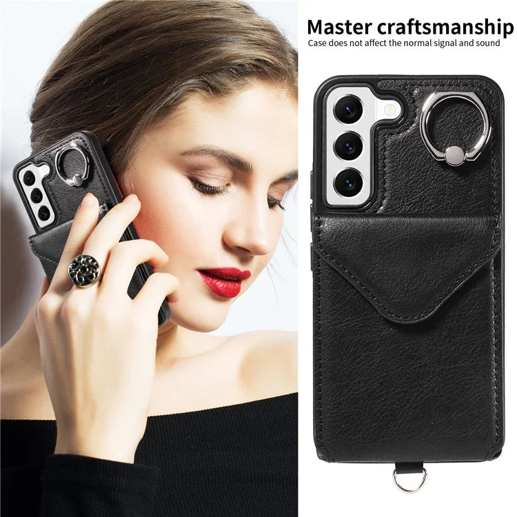 005 For Samsung Galaxy S22 5G Case Litchi Texture Card Slots Magnetic Phone Protective Cover