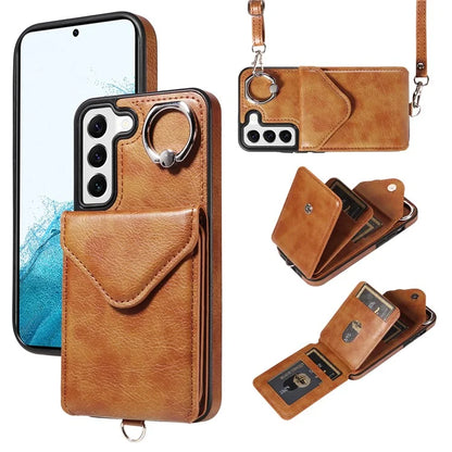 005 For Samsung Galaxy S22 5G Case Litchi Texture Card Slots Magnetic Phone Protective Cover