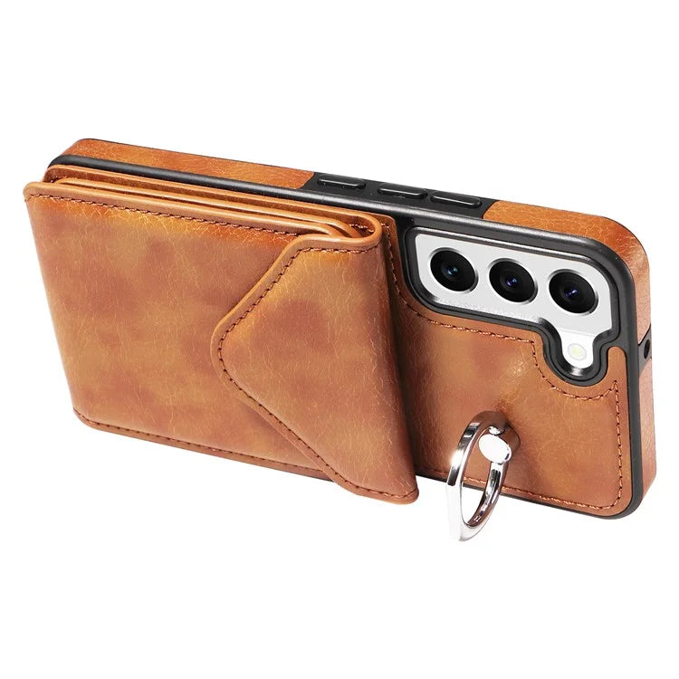 005 For Samsung Galaxy S22 5G Case Litchi Texture Card Slots Magnetic Phone Protective Cover