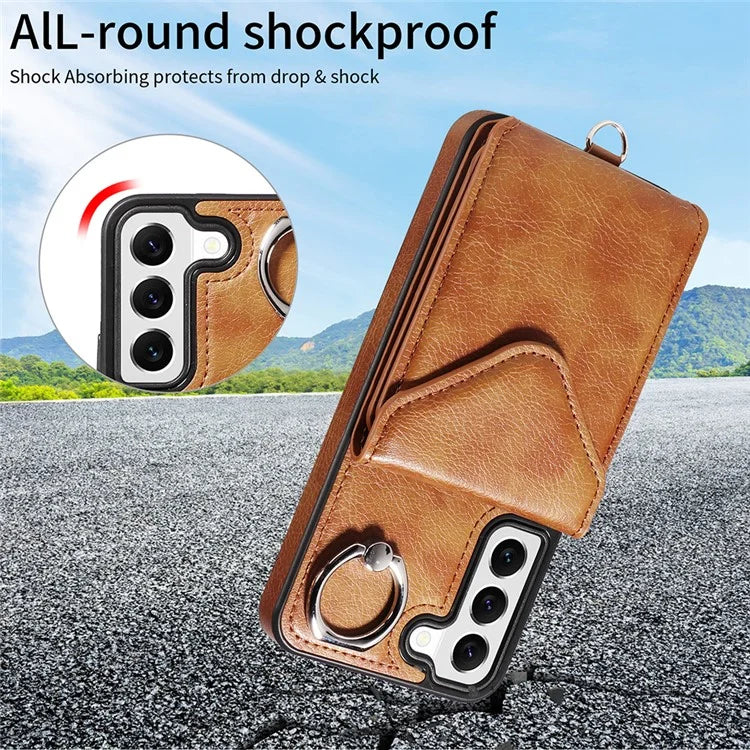 005 For Samsung Galaxy S22 5G Case Litchi Texture Card Slots Magnetic Phone Protective Cover