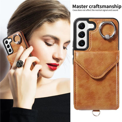 005 For Samsung Galaxy S22 5G Case Litchi Texture Card Slots Magnetic Phone Protective Cover