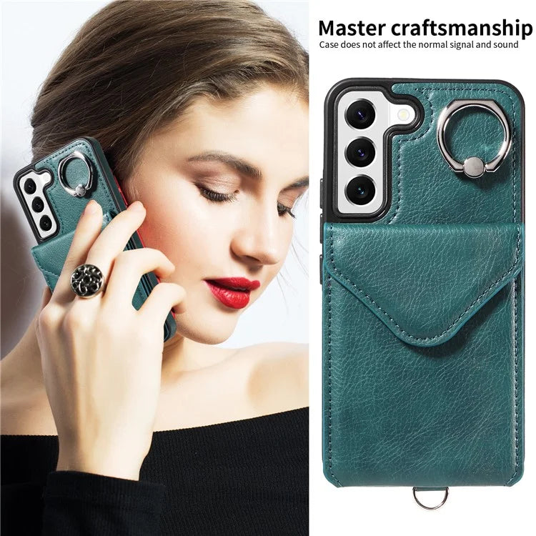 005 For Samsung Galaxy S22 5G Case Litchi Texture Card Slots Magnetic Phone Protective Cover