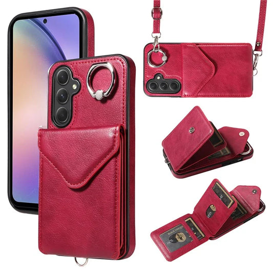 005 For Samsung Galaxy A54 5G Kickstand Case Leather+TPU Crossbody Phone Cover