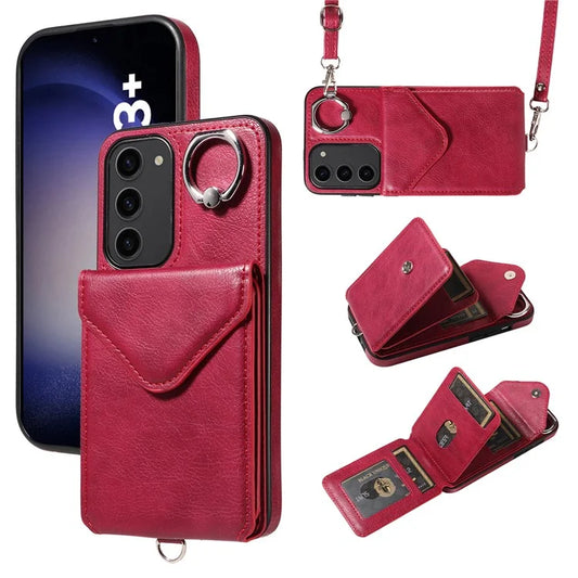 005 For Samsung Galaxy S23+ Card Slots Phone Case Leather Magnetic Protective Cover